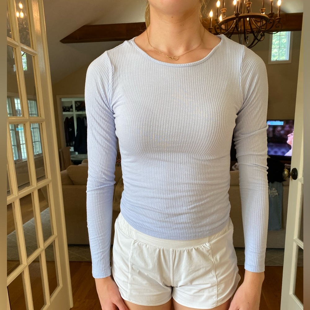 Light Blue Hollister Long Sleeve Shirt, twisted open back